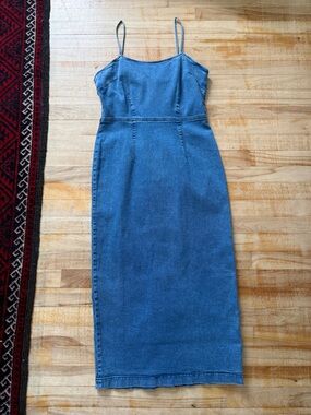 Classic Blue Denim Midi Slip Dress